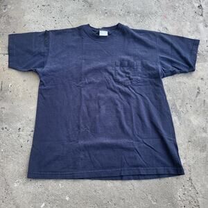 Vintage Bugle Boy Company Shirt Size L USA Blue Casual Crew Neck Pocket Tee